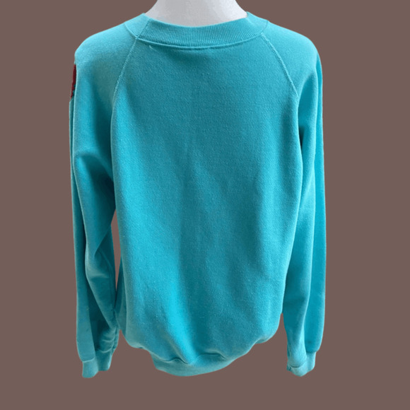 Hanes Crewneck Sweatshirt | Aqua Leaf Print | Size M | Vintage - Picture 3 of 5